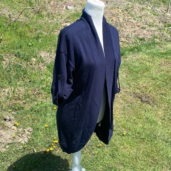 DUE Per Due Blue Open Front Cardigan size L NWT - Picture 2 of 8